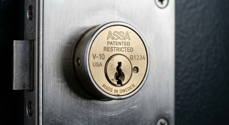 Commercial locksmith installing a Grade 1 lever handle set on an office corridor door