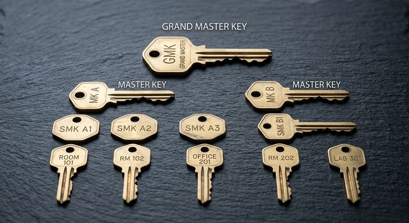 Commercial locksmith demonstrating a master key system hierarchy chart to a building manager